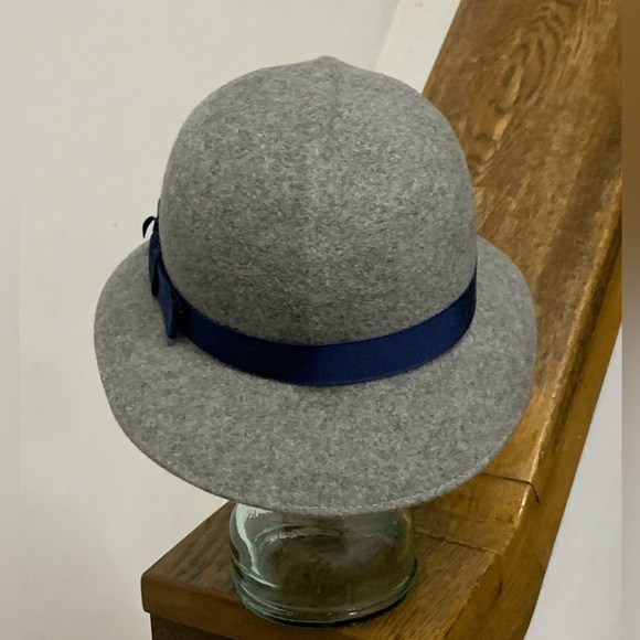 Women’s Vtg Geo. W. Bollman Doeskin 100% Wool Felt Blue Ribbon Hat - Picture 4 of 16